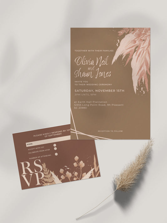 Boho rustic simple wedding invitations and rsvp card from bridezilla weddings