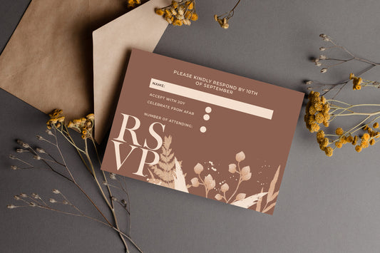 Boho rustic minimalistic RSVP response card from Bridezilla Weddings