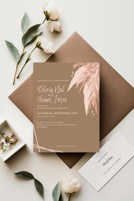 boho rustic simple wedding invitation with floral elements from Bridezilla Weddings